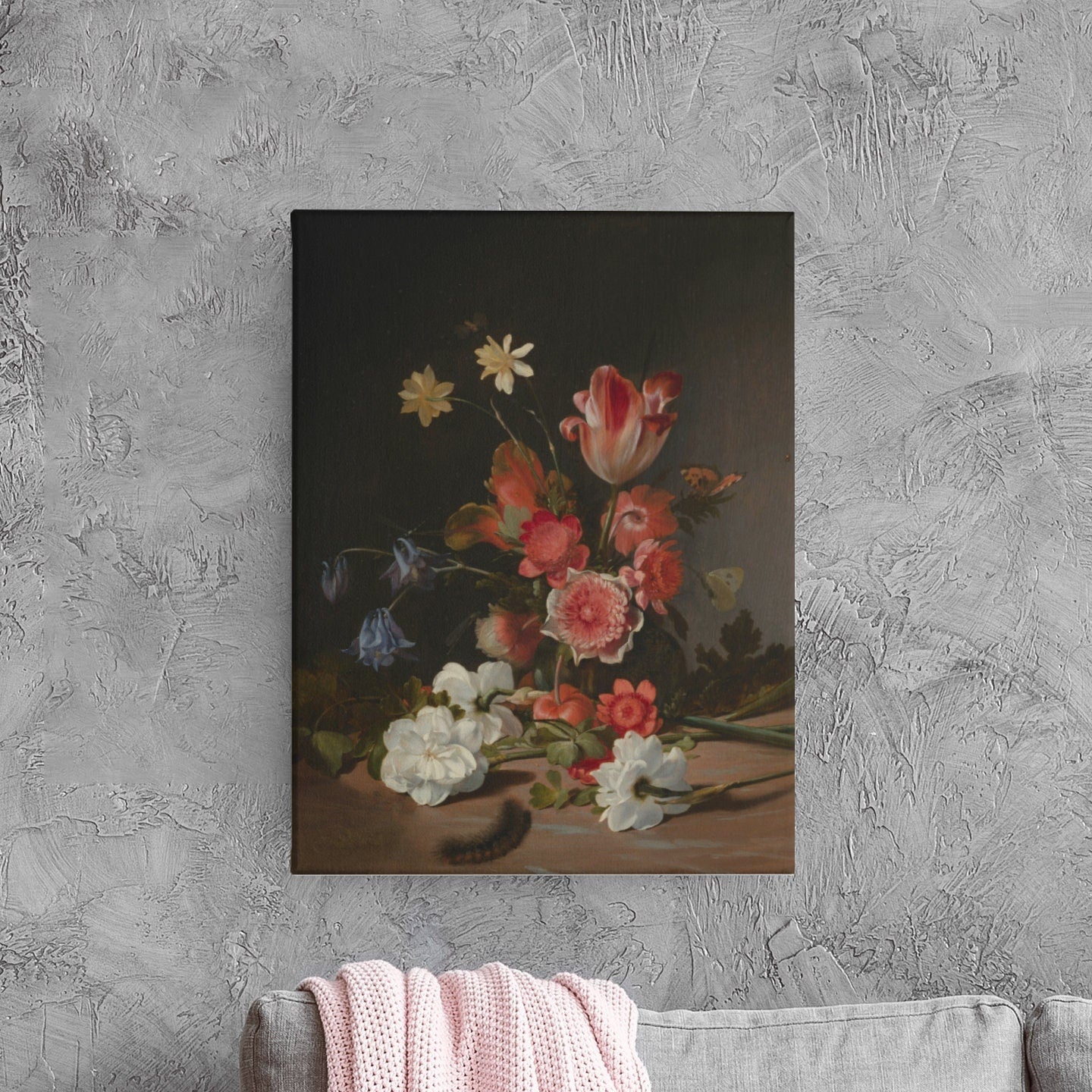 Antique flower illustration Wall Art, Vintage Art Print, canvas print over wood frame, bedroom, office, living room wall decoration