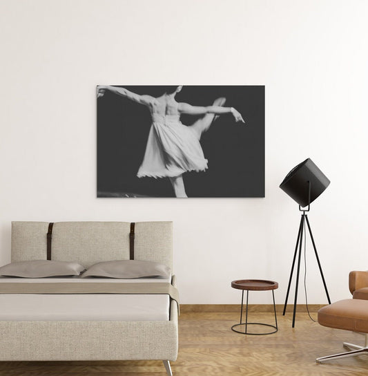 Ballerina dancing wall Art, black and white photo, canvas print over wood frame, bedroom, office, living room wall decoration