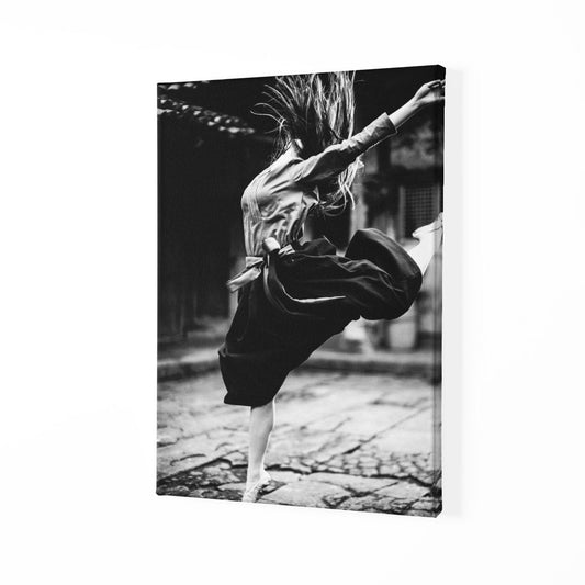 Crazy dancing feel free wall Art, black and white photo, canvas print over wood frame, bedroom, office, living room wall decoration