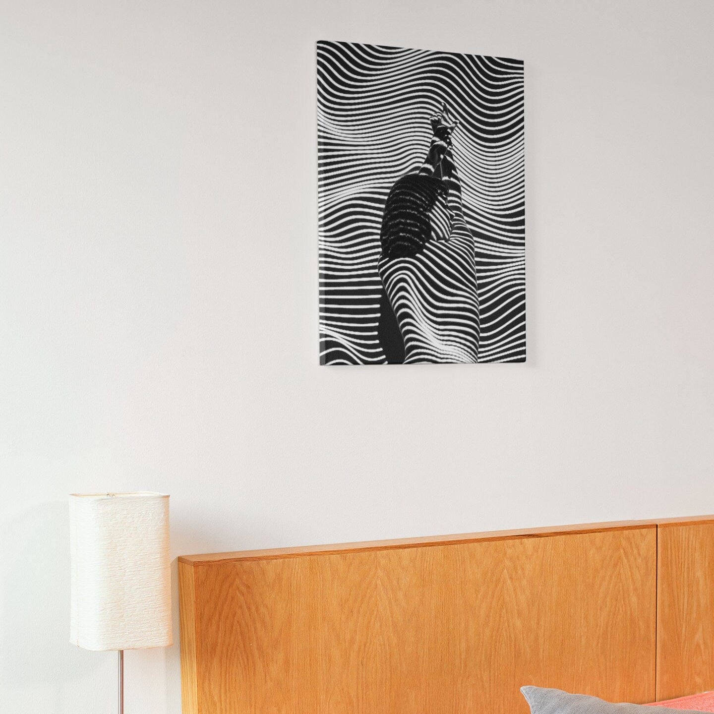 Zebra Lines Laying feel free wall Art, black and white photo, canvas print over wood frame, bedroom, office, living room wall decoration