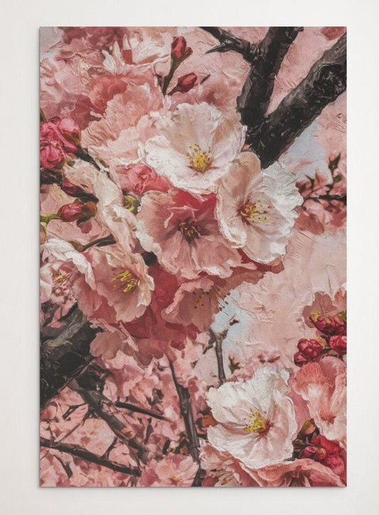 Cherry Blossom Oil Painting Picture wall Art, Art Print, canvas print over wood frame, bedroom, office, living room wall decoration