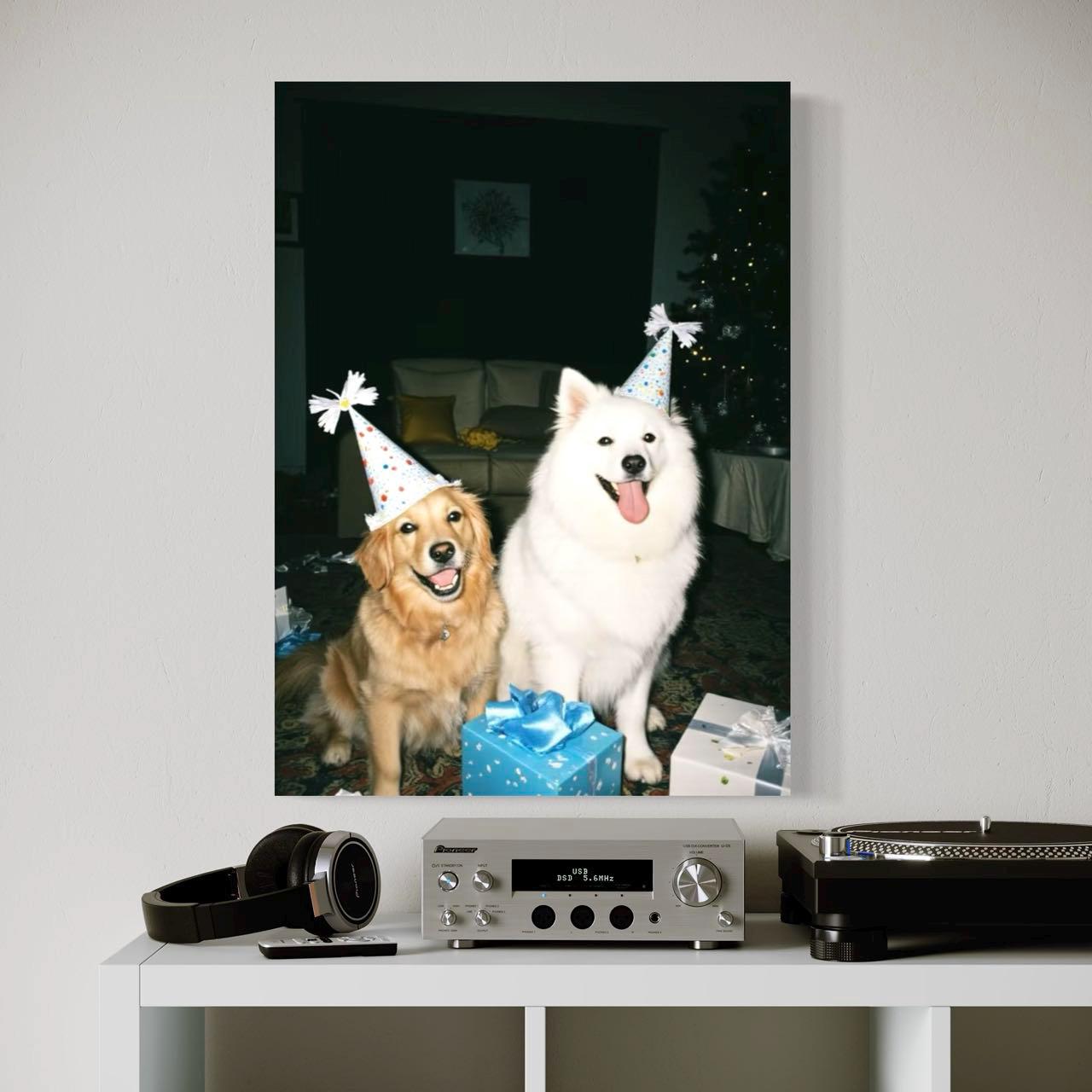 Christmas Cute Dogs Picture Canvas Print, Wall Art, Wall Decor, Handcrafted Wooden Frame, Ready to Hang