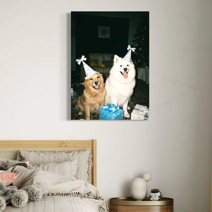 Christmas Cute Dogs Picture Canvas Print, Wall Art, Wall Decor, Handcrafted Wooden Frame, Ready to Hang